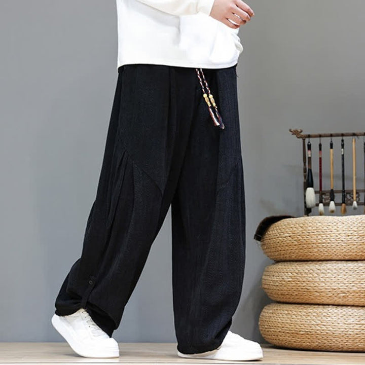 Buddha Stones Fall Winter Casual Boho Drawstring Solid Long Pants Corduroy Men's Harem Pants With Pockets - image 15