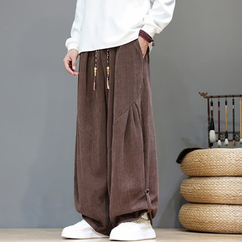 Buddha Stones Fall Winter Casual Boho Drawstring Solid Long Pants Corduroy Men's Harem Pants With Pockets - image 3