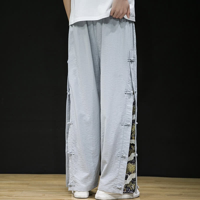 Buddha Stones Spring Summer Casual Tang Style Crane Side Slit Long Pants Men's Straight Leg Pants With Pockets - image 22