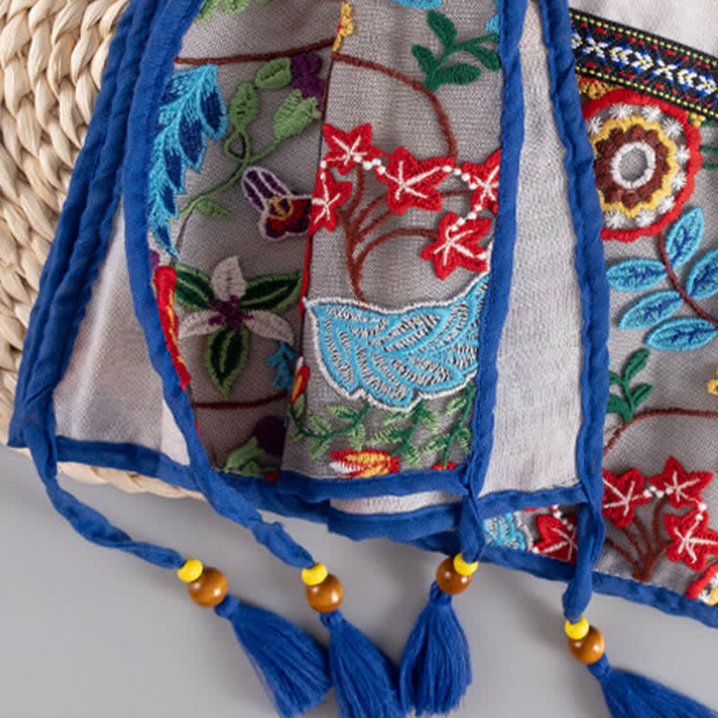 Buddha Stones Spring Fall Boho Embroidered Floral Tassel Thin Women's Shawl - image 4