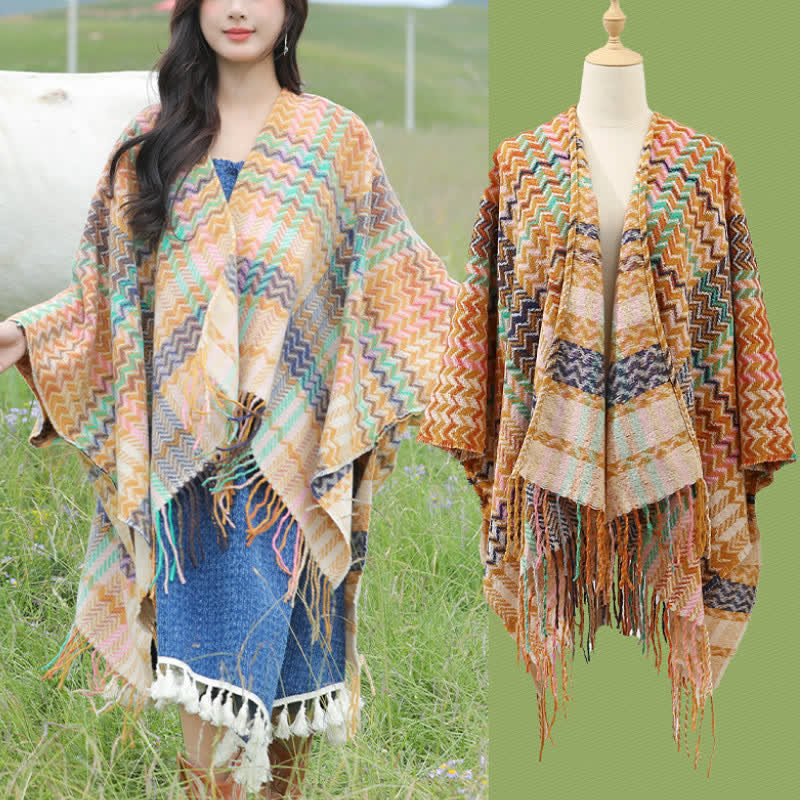 Buddha Stones Fall Winter Boho Wavy Stripes Tassel Style Women's Shawl - image 22