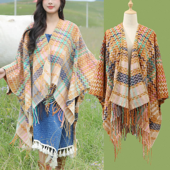 Buddha Stones Fall Winter Boho Wavy Stripes Tassel Style Women's Shawl - image 22