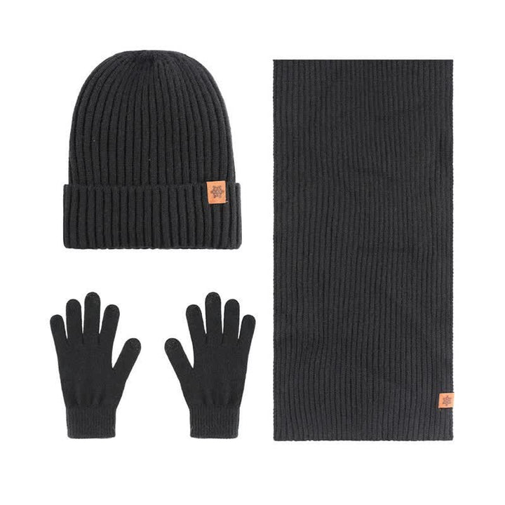 Buddha Stones 3Pcs Winter Ribbed Knit Matching Gift Set Men's Scarf Hat Gloves - 3Pcs Ribbed Black - image 0