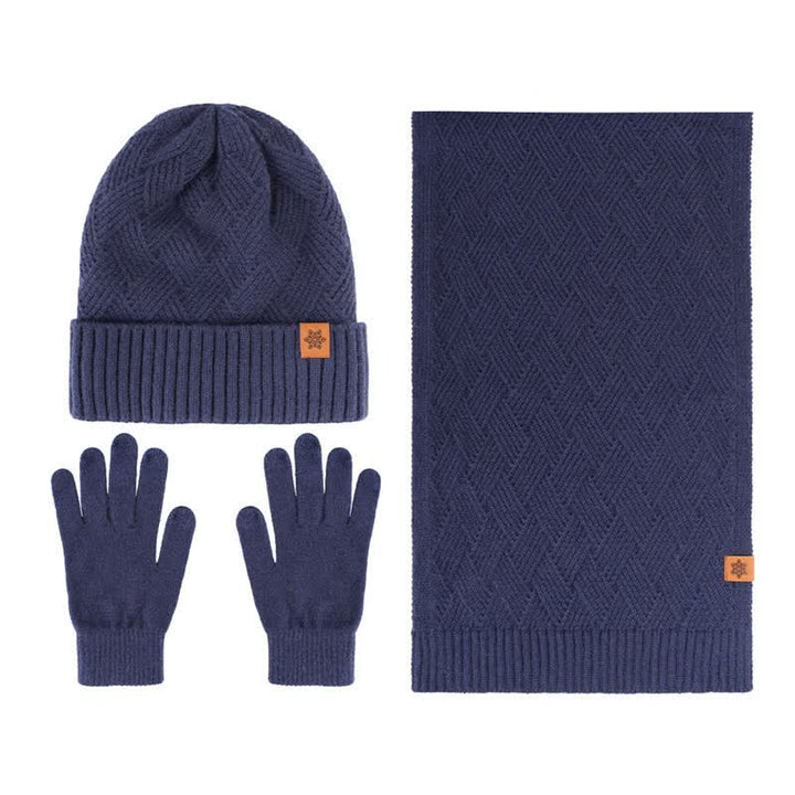 Buddha Stones 3Pcs Winter Ribbed Knit Matching Gift Set Men's Scarf Hat Gloves - 3Pcs Rhombus Navy - image 18