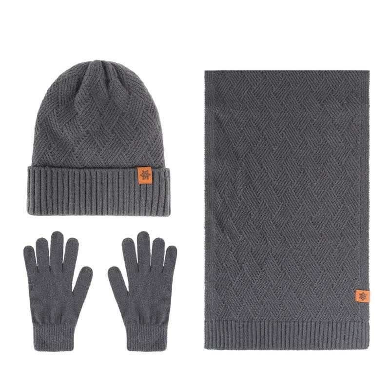 Buddha Stones 3Pcs Winter Ribbed Knit Matching Gift Set Men's Scarf Hat Gloves - 3Pcs Rhombus Dark Gray - image 16