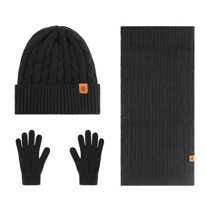 Buddha Stones 3Pcs Winter Ribbed Knit Matching Gift Set Men's Scarf Hat Gloves - 3Pcs Twisted Black - image 19
