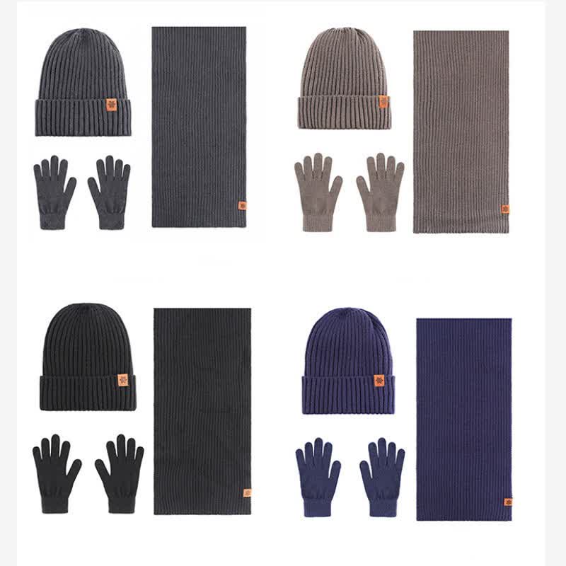 Buddha Stones 3Pcs Winter Ribbed Knit Matching Gift Set Men's Scarf Hat Gloves - image 14
