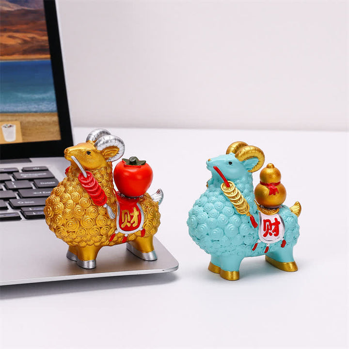 Buddha Stones Resin Prosperity Goat Sheep Fortune Bag Ingot Gourd Persimmon Desktop Ornament Cute Animal Decor - image 20