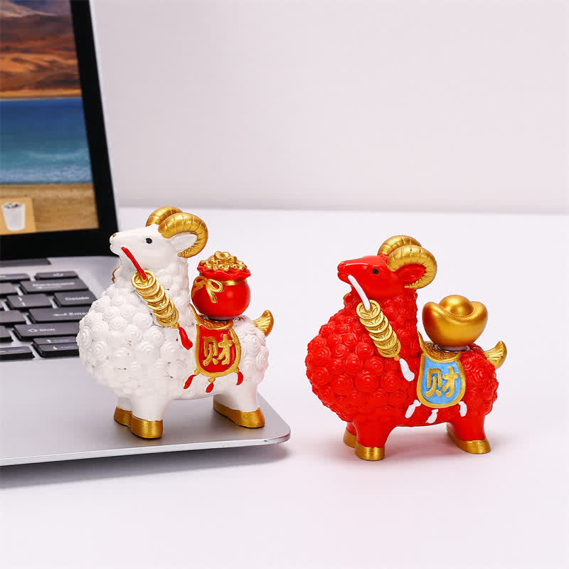 Buddha Stones Resin Prosperity Goat Sheep Fortune Bag Ingot Gourd Persimmon Desktop Ornament Cute Animal Decor - image 19