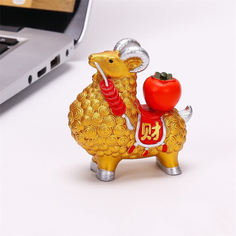 Buddha Stones Resin Prosperity Goat Sheep Fortune Bag Ingot Gourd Persimmon Desktop Ornament Cute Animal Decor - image 8