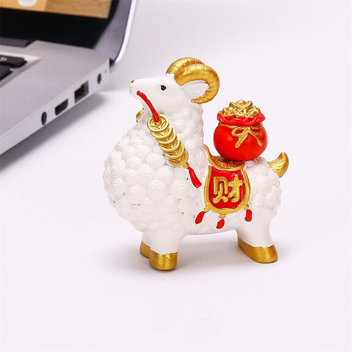 Buddha Stones Resin Prosperity Goat Sheep Fortune Bag Ingot Gourd Persimmon Desktop Ornament Cute Animal Decor - image 6