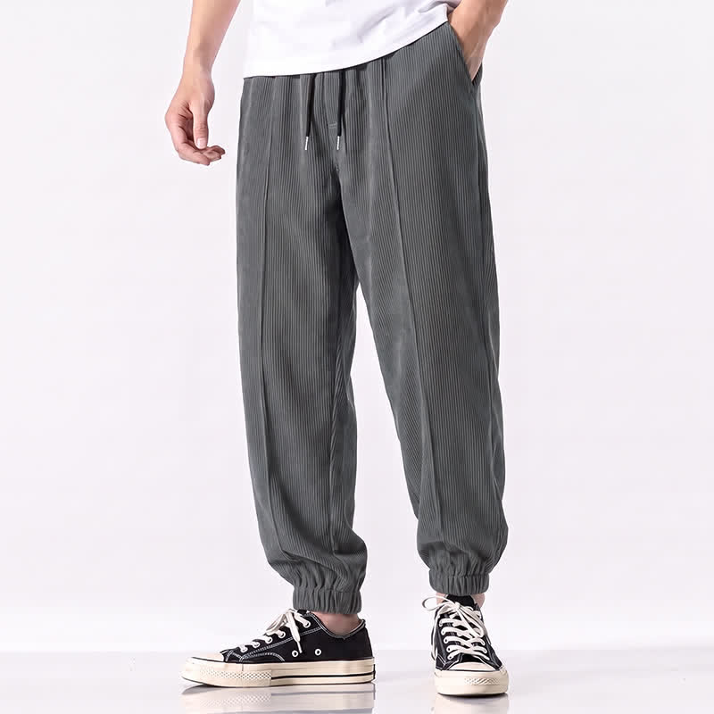 Buddha Stones Fall Winter Casual Drawstring Solid Corduroy Long Pants Men's Tapered Pants With Pockets - image 21