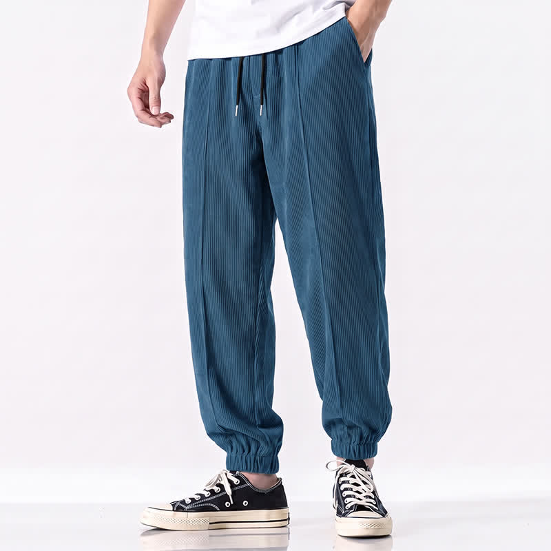 Buddha Stones Fall Winter Casual Drawstring Solid Corduroy Long Pants Men's Tapered Pants With Pockets - image 11