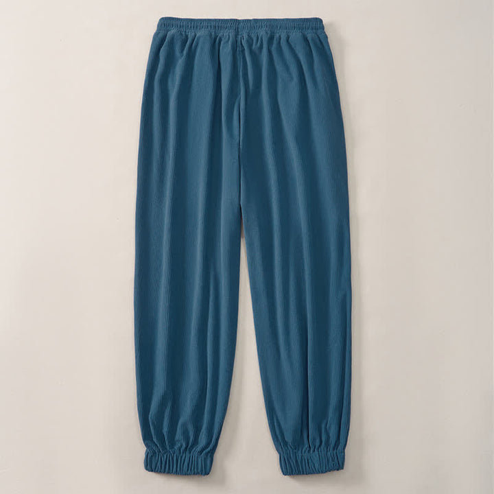 Buddha Stones Fall Winter Casual Drawstring Solid Corduroy Long Pants Men's Tapered Pants With Pockets - image 14