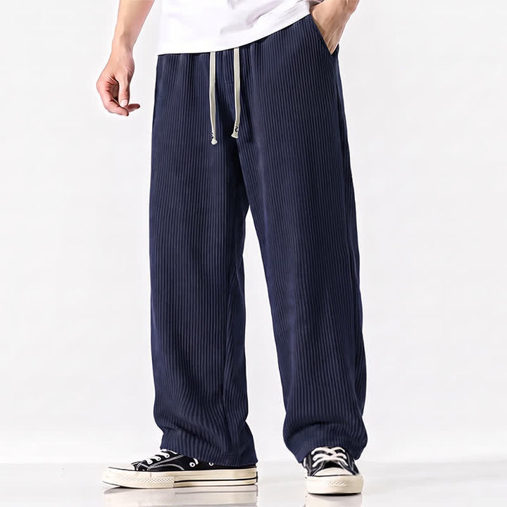 Buddha Stones Fall Winter Minimalist Casual Drawstring Solid Corduroy Long Pants Men's Straight Leg Pants With Pockets - Navy - US/UK/AU44, EU54 (3XL) - image 11