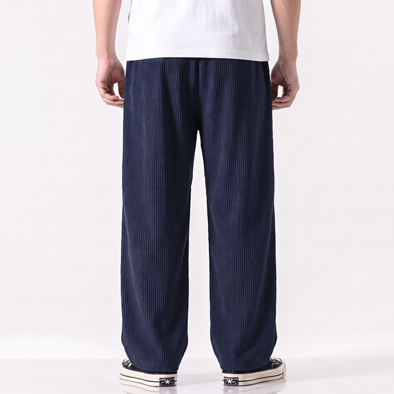 Buddha Stones Fall Winter Minimalist Casual Drawstring Solid Corduroy Long Pants Men's Straight Leg Pants With Pockets - image 12