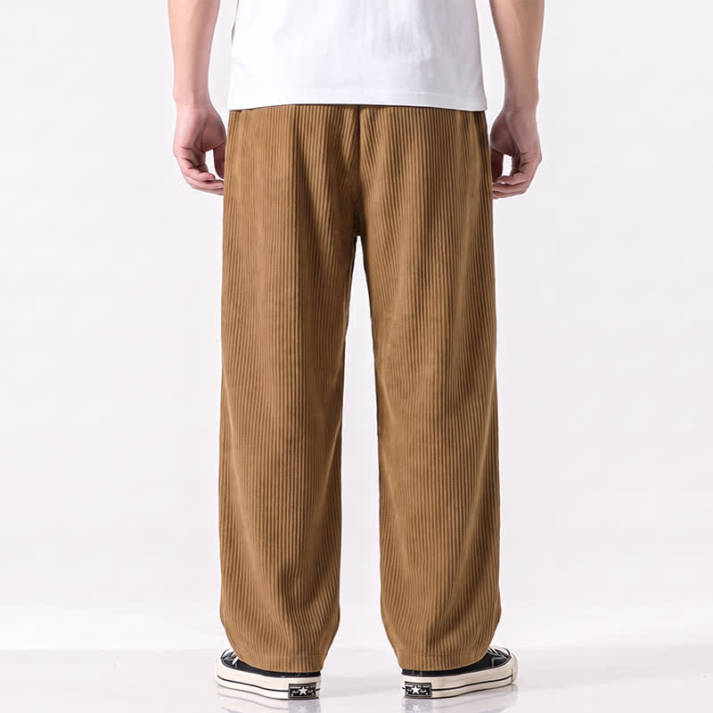 Buddha Stones Fall Winter Minimalist Casual Drawstring Solid Corduroy Long Pants Men's Straight Leg Pants With Pockets - image 1