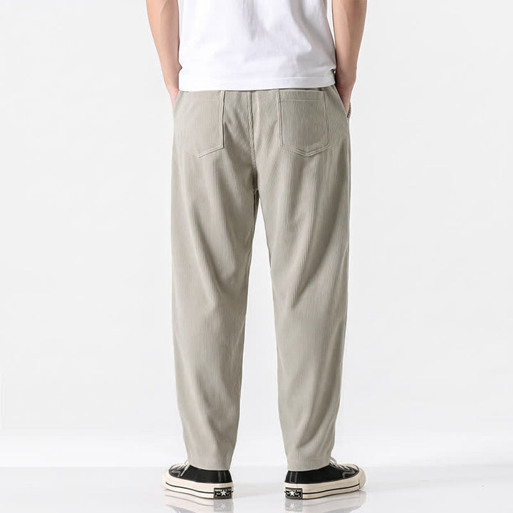 Buddha Stones Fall Winter Casual Minimalist Drawstring Solid Long Pants Corduroy Men's Tapered Pants With Pockets - image 1