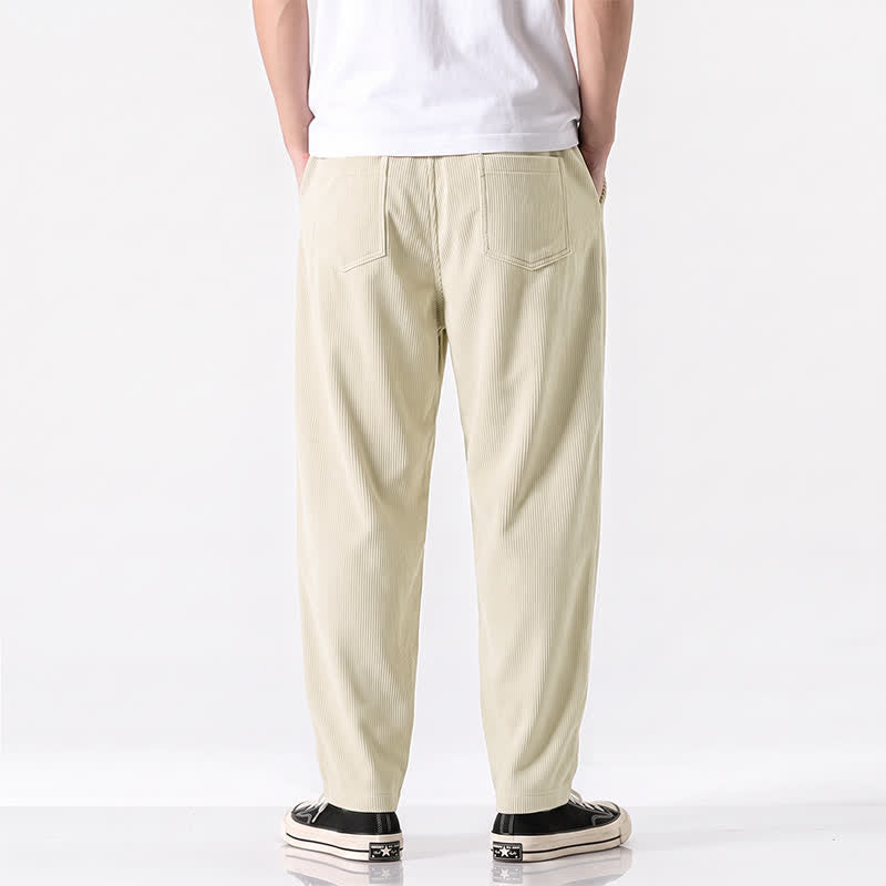 Buddha Stones Fall Winter Casual Minimalist Drawstring Solid Long Pants Corduroy Men's Tapered Pants With Pockets - image 11