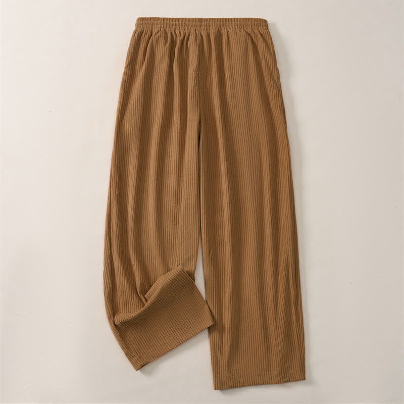Buddha Stones Fall Winter Minimalist Casual Drawstring Solid Corduroy Long Pants Men's Straight Leg Pants With Pockets - image 3