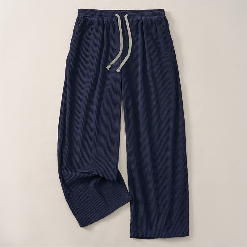 Buddha Stones Fall Winter Minimalist Casual Drawstring Solid Corduroy Long Pants Men's Straight Leg Pants With Pockets - image 13