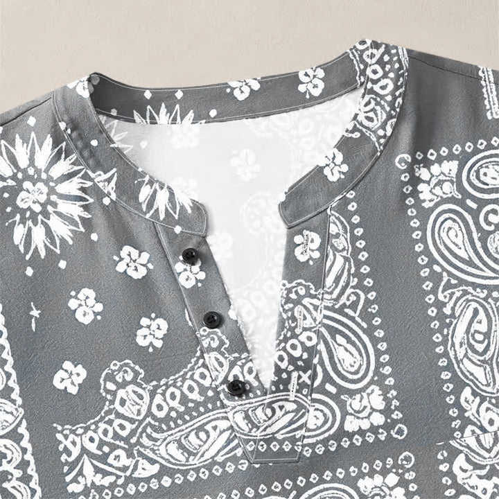Buddha Stones Cotton Boho Paisley Stripe Pattern V-Neck Buttons Men's Long Sleeve Shirts - image 11