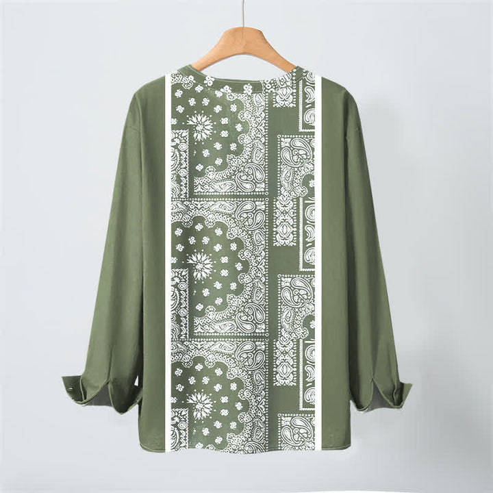 Buddha Stones Cotton Boho Paisley Stripe Pattern V-Neck Buttons Men's Long Sleeve Shirts - image 17