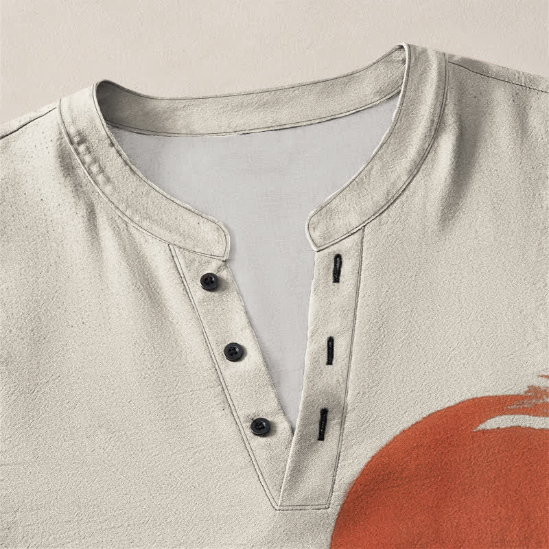 Buddha Stones Cotton Ink Bamboo Sun Pattern V-Neck Buttons Men's Long Sleeve Shirts - image 4