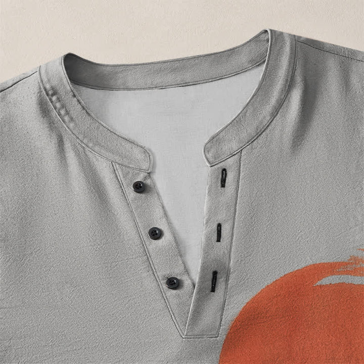 Buddha Stones Cotton Ink Bamboo Sun Pattern V-Neck Buttons Men's Long Sleeve Shirts - image 11