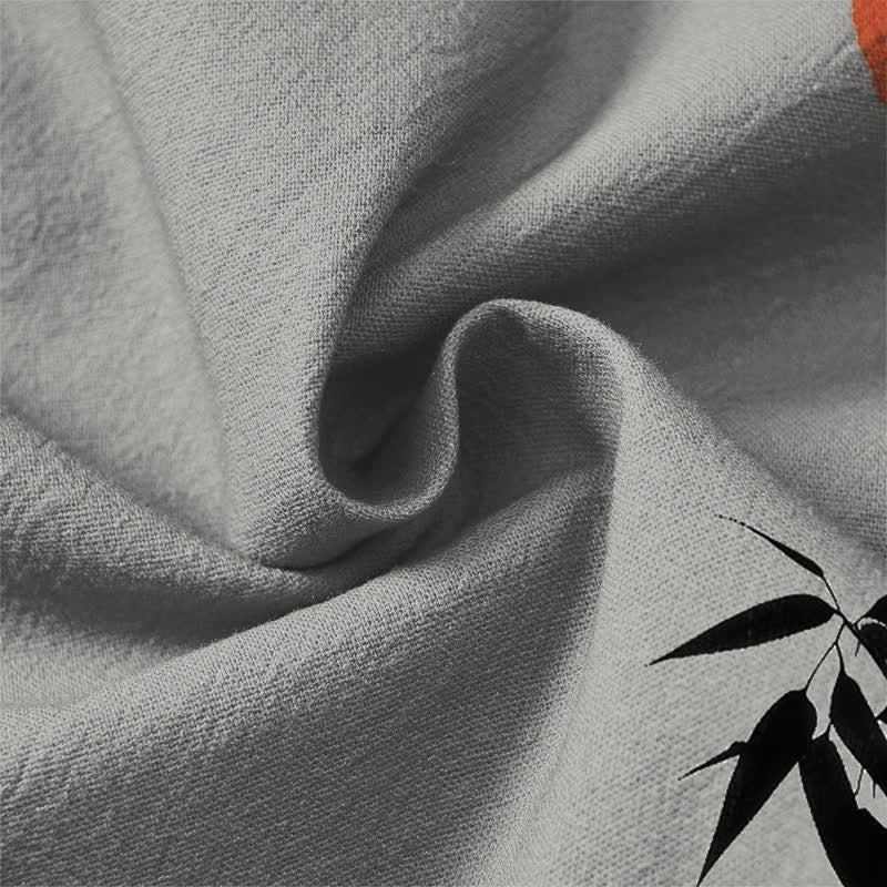 Buddha Stones Cotton Ink Bamboo Sun Pattern V-Neck Buttons Men's Long Sleeve Shirts - image 13