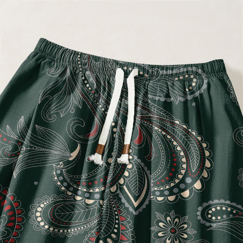 Buddha Stones Pure Cotton Ethnic Floral Paisley Pattern Drawstring Men's Harem Pants With Pockets - image 9