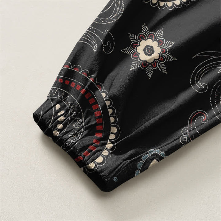 Buddha Stones Pure Cotton Ethnic Floral Paisley Pattern Drawstring Men's Harem Pants With Pockets - image 16