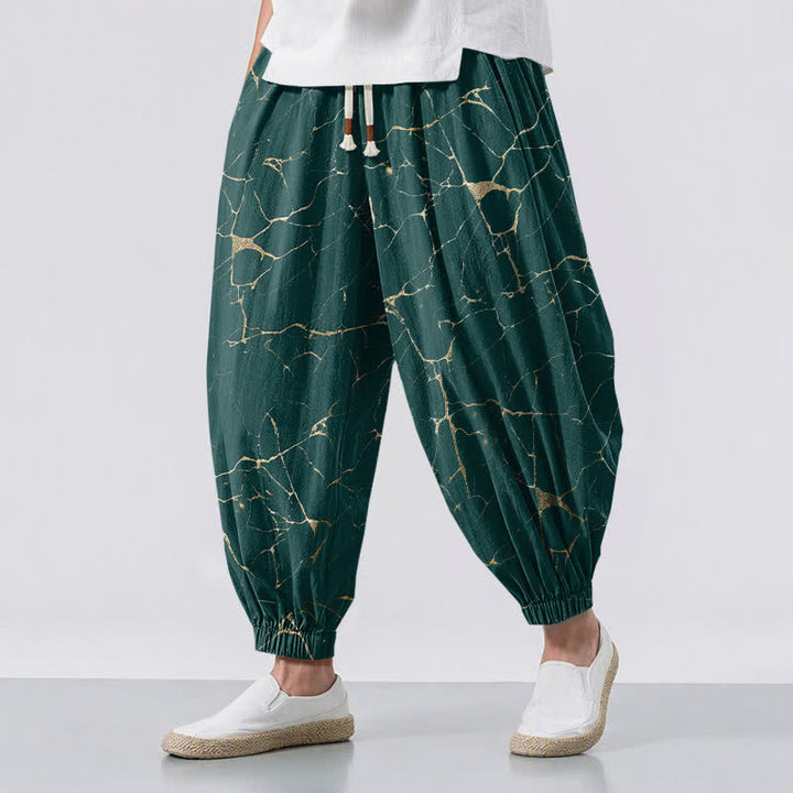 Buddha Stones Pure Cotton Boho Marble Streak Pattern Drawstring Men's Harem Pants With Pockets - Teal - US/UK/AU50，EU60 (5XL) - image 12