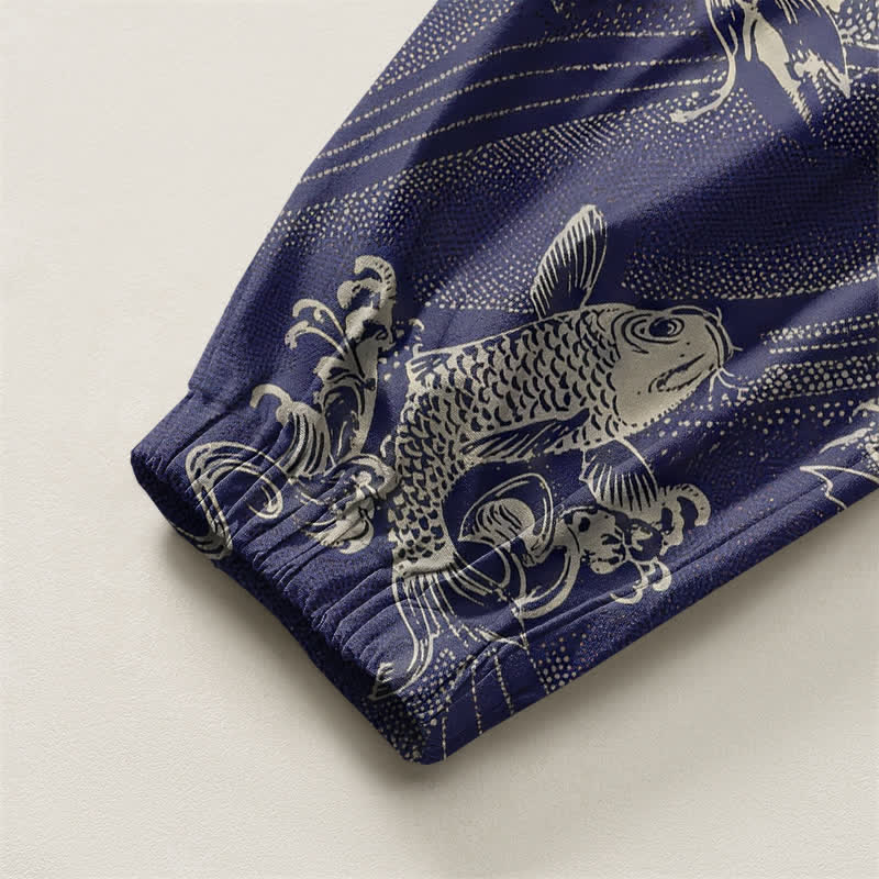 Buddha Stones Pure Cotton Koi Ripple Pattern Drawstring Men's Harem Pants With Pockets - image 4