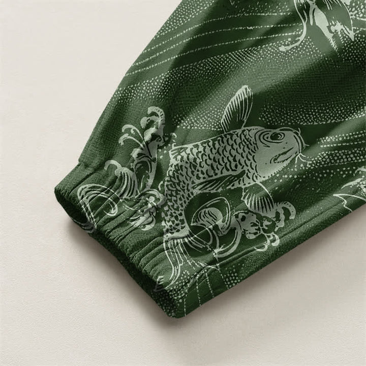 Buddha Stones Pure Cotton Koi Ripple Pattern Drawstring Men's Harem Pants With Pockets - image 10