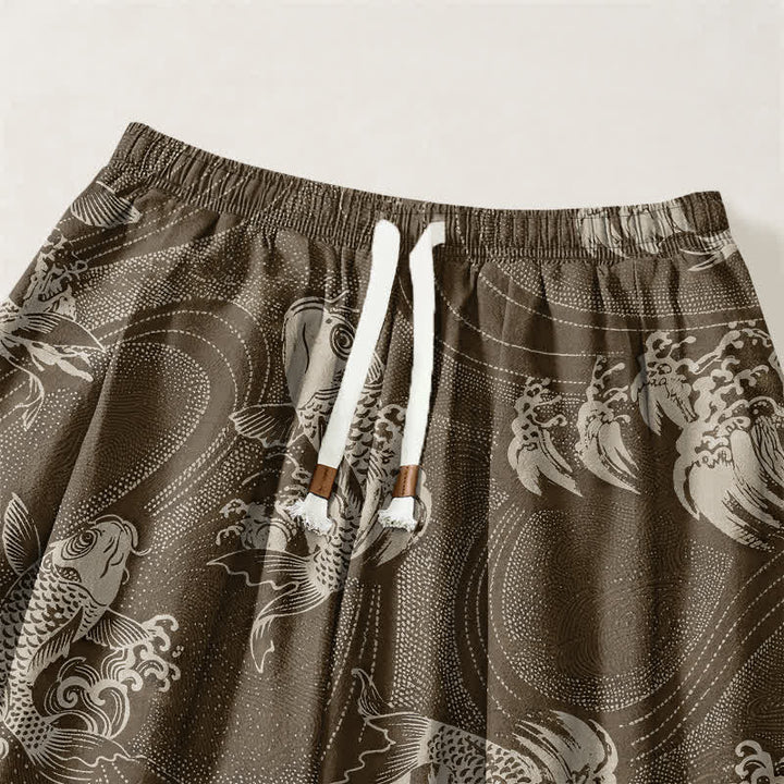 Buddha Stones Pure Cotton Koi Ripple Pattern Drawstring Men's Harem Pants With Pockets - image 15