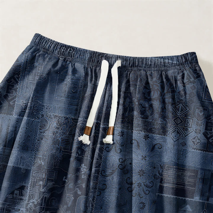 Buddha Stones Pure Cotton Shadow Paisley Pattern Drawstring Men's Harem Pants With Pockets - image 3