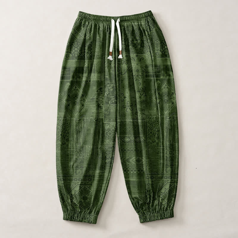Buddha Stones Pure Cotton Shadow Paisley Pattern Drawstring Men's Harem Pants With Pockets - image 13