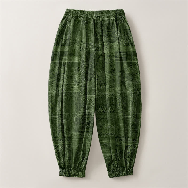 Buddha Stones Pure Cotton Shadow Paisley Pattern Drawstring Men's Harem Pants With Pockets - image 14