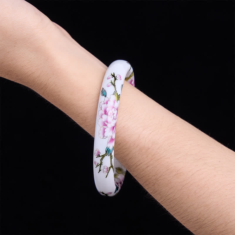 Buddha Stones Ceramic Elegant Peony Purity Hand-Painted Bracelet Bangle - image 9