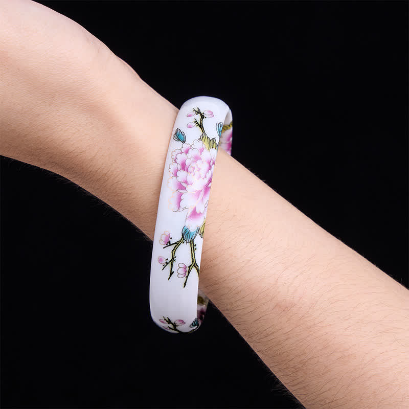 Buddha Stones Ceramic Elegant Peony Purity Hand-Painted Bracelet Bangle - image 3