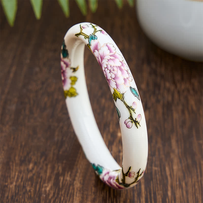 Buddha Stones Ceramic Elegant Peony Purity Hand-Painted Bracelet Bangle - image 8