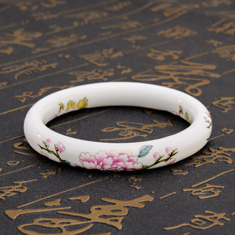 Buddha Stones Ceramic Elegant Peony Purity Hand-Painted Bracelet Bangle - image 10