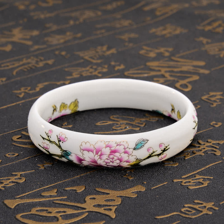 Buddha Stones Ceramic Elegant Peony Purity Hand-Painted Bracelet Bangle - image 4