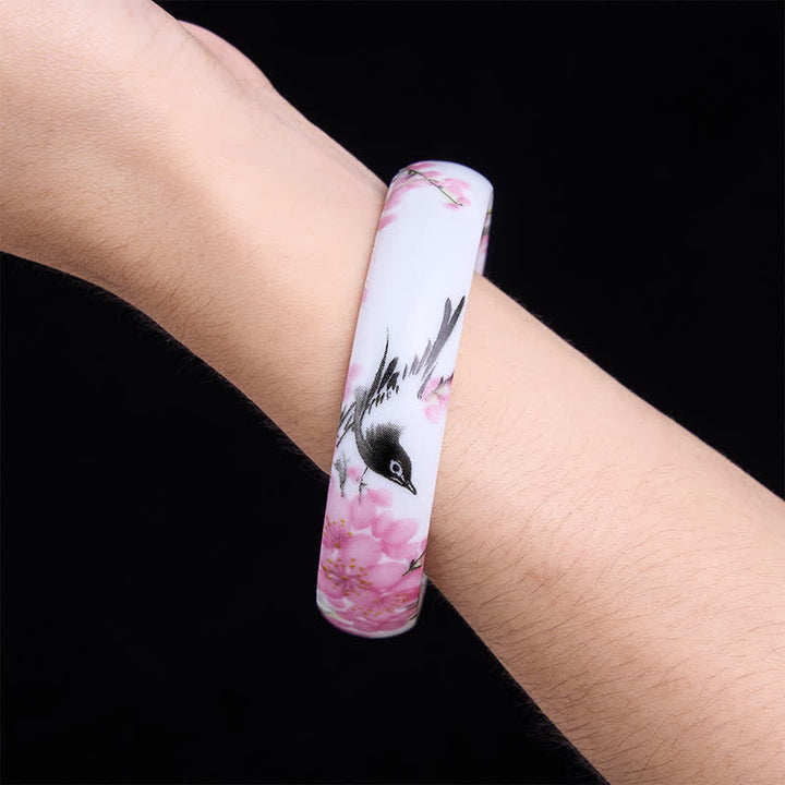 Buddha Stones Ceramic Hand-Painted Magpie Flowers Elegance Bracelet Bangle - image 10