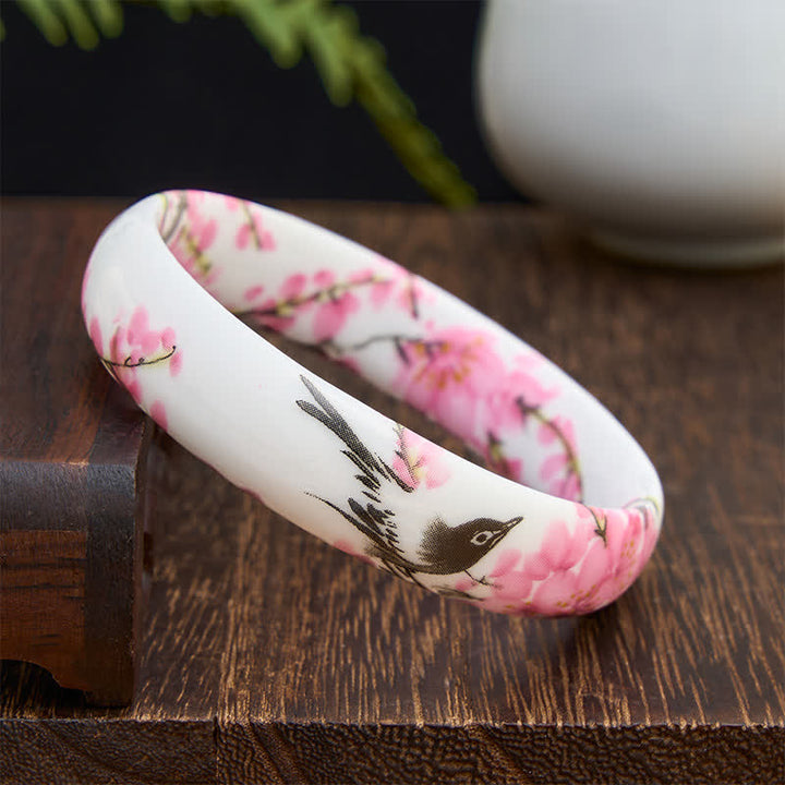Buddha Stones Ceramic Hand-Painted Magpie Flowers Elegance Bracelet Bangle - image 8