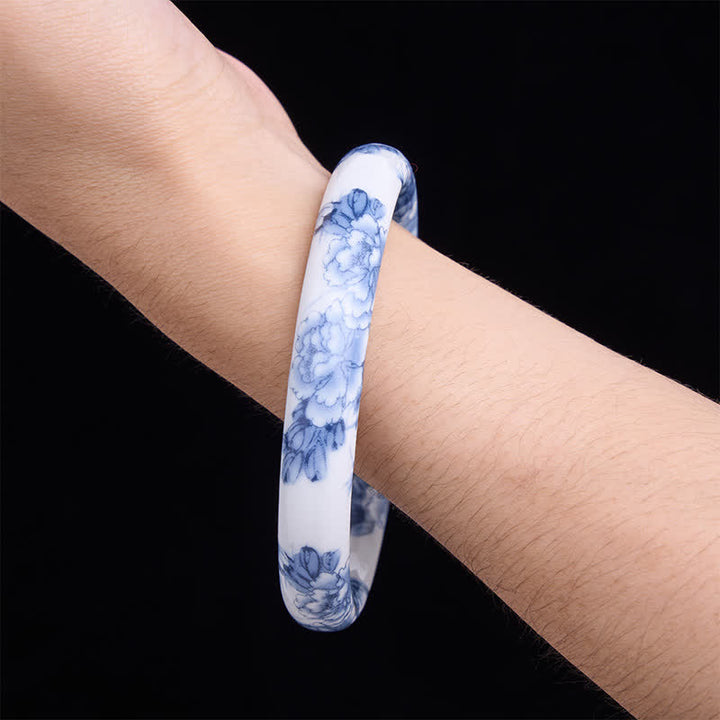 Buddha Stones Ceramic Purity Blue Peony Floral Bracelet Bangle - image 4