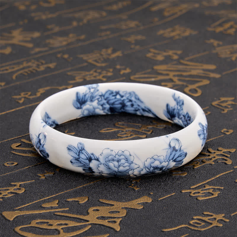 Buddha Stones Ceramic Purity Blue Peony Floral Bracelet Bangle - image 9