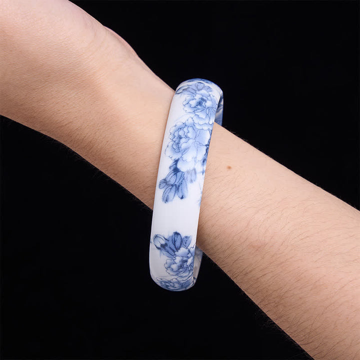 Buddha Stones Ceramic Purity Blue Peony Floral Bracelet Bangle - image 10