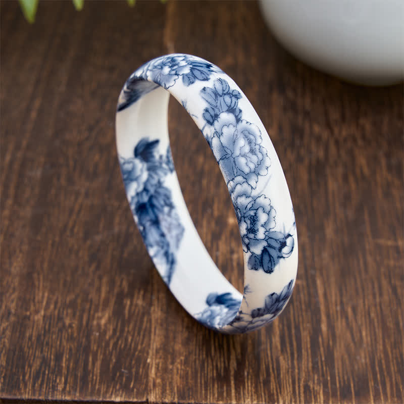 Buddha Stones Ceramic Purity Blue Peony Floral Bracelet Bangle - image 8